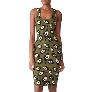 John + Jenn Green Leopard Print Sleeveless Scoop Neck Knit Midi Dress